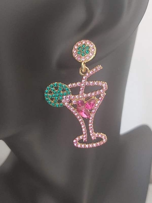 Rhinestone Martini Glass Earrings